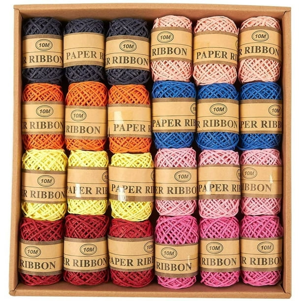 24 Rolls Christmas Paper Raffia Ribbon Twine Rope Cord For Toys Crafts DIY